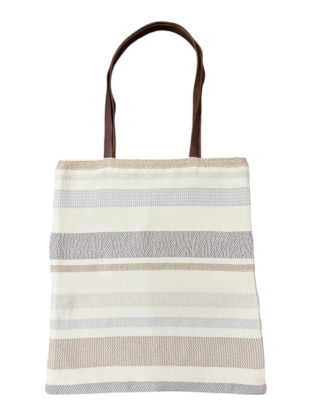 Vtg Faribault Woolen Mills Wool Tote Bag MADE IN USA Leather Straps Blue Cream - Picture 3 of 8